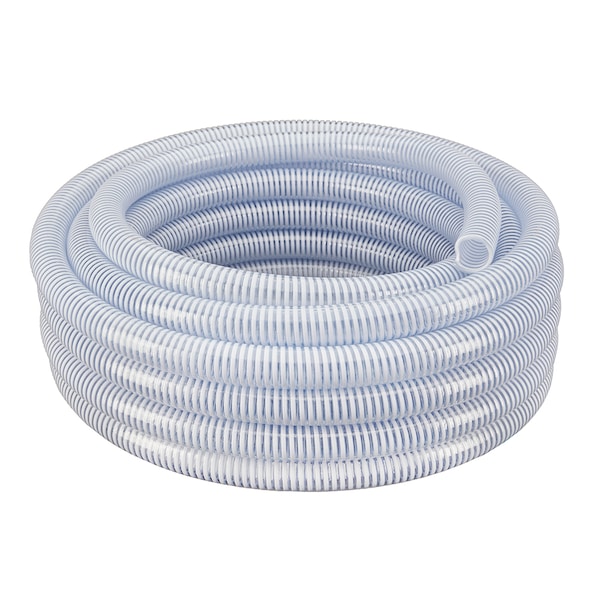1-1/2"x100Ft Flexible PVC Clear with White Helix Suction Hose